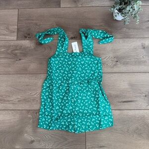 NWT Feather 4 Arrow Girls Green Floral Romper with Tie Straps Size 5